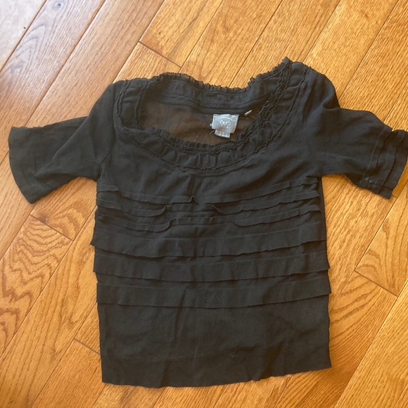 Sheer black ruffle top blouse short sleeve Vanessa and Virginia small - Picture 2 of 4